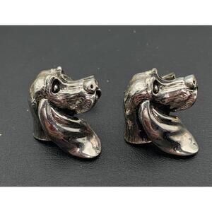 Vintage Swank Silver Tone Spaniel / Hound Dog Cufflinks Signed